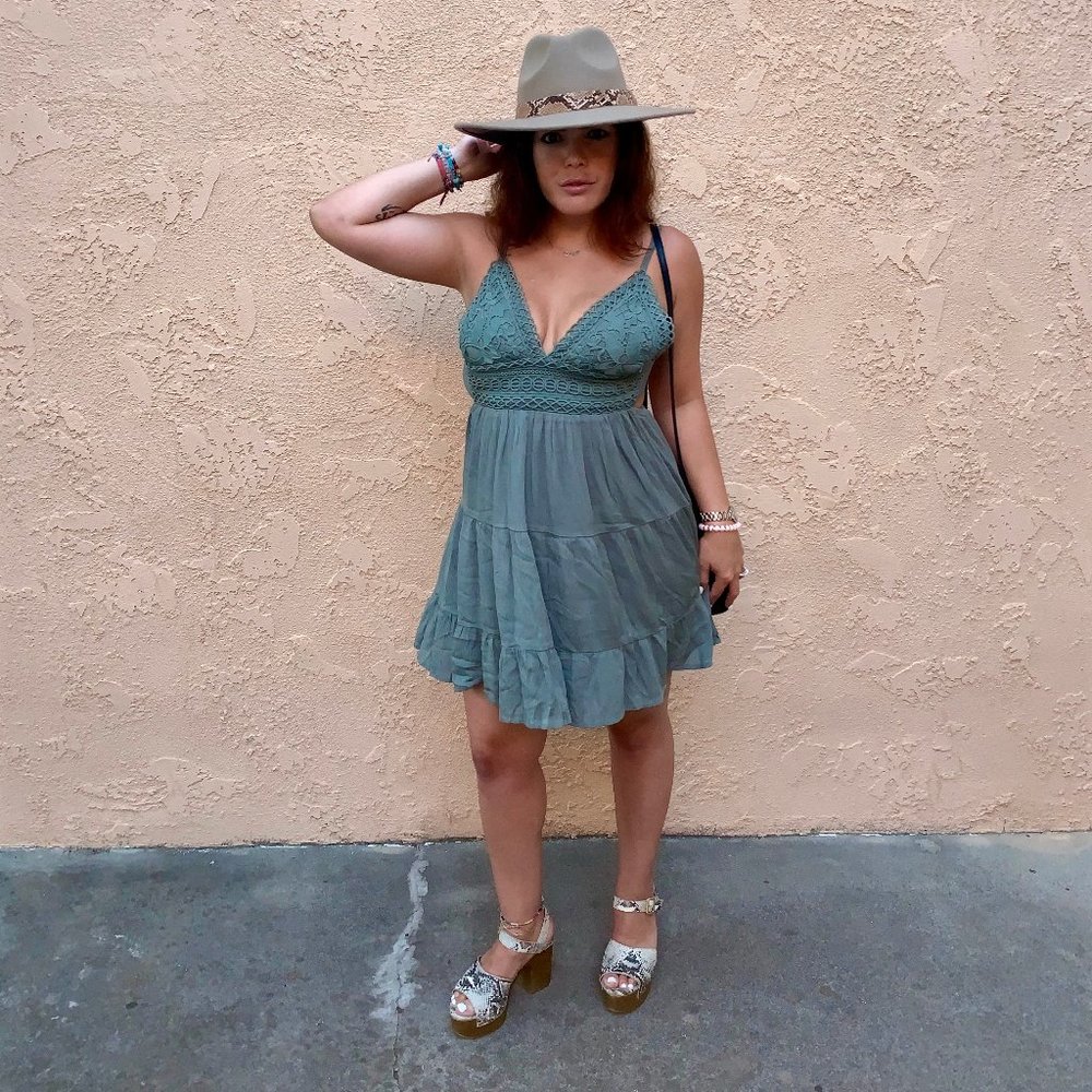 Dark Green Lace Bodice Dress